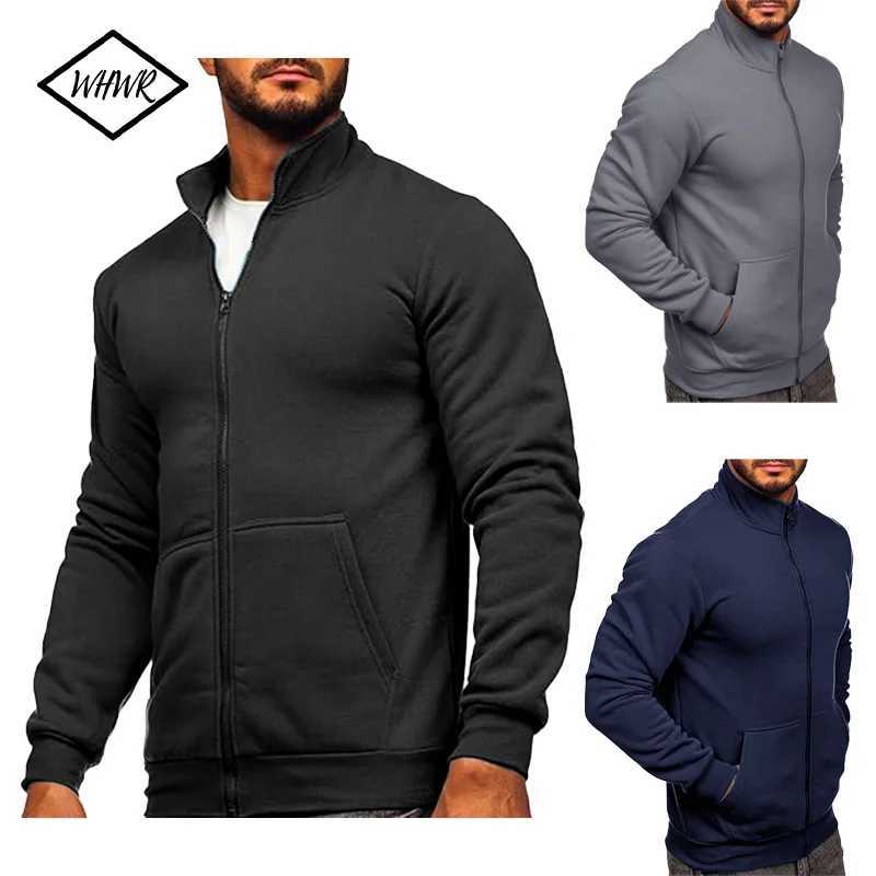 Mens Long Sleeve Sweatshirt Solid Full Zipper Design Sweatshirt for Men Clothing Sportswear Slim Fit Casual Fitness Jacket W250809