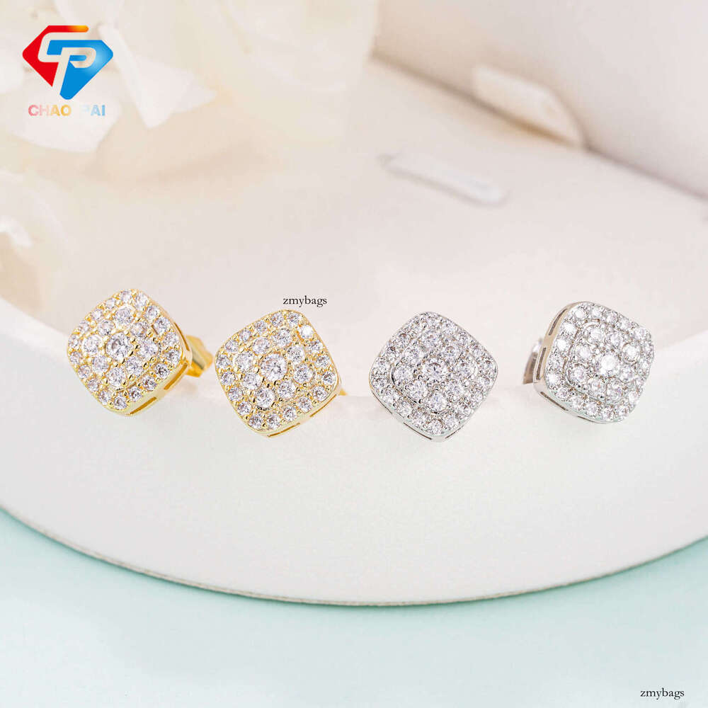 INS Style Sier Moissanite Stud Unisex Classic Square 8.2mm Trendy Earrings Accessories