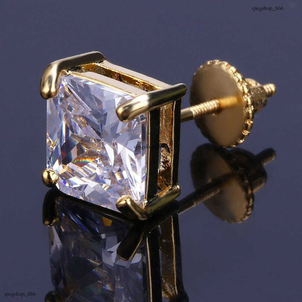 Gold-Plated Micro-Paved Square Zircon Stud Hip-Hop 8mm Earrings