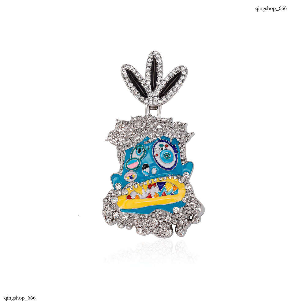 Unique Cartoon Avatar Large Pendant Colorful Enamel Alloy Full Dia Necklace Cool Hip-Hop