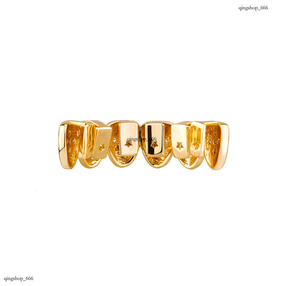 Micro Inlaid Round Zircon Cross Braces Halloween Funny Men's Personality Big Gold Teeth Grills