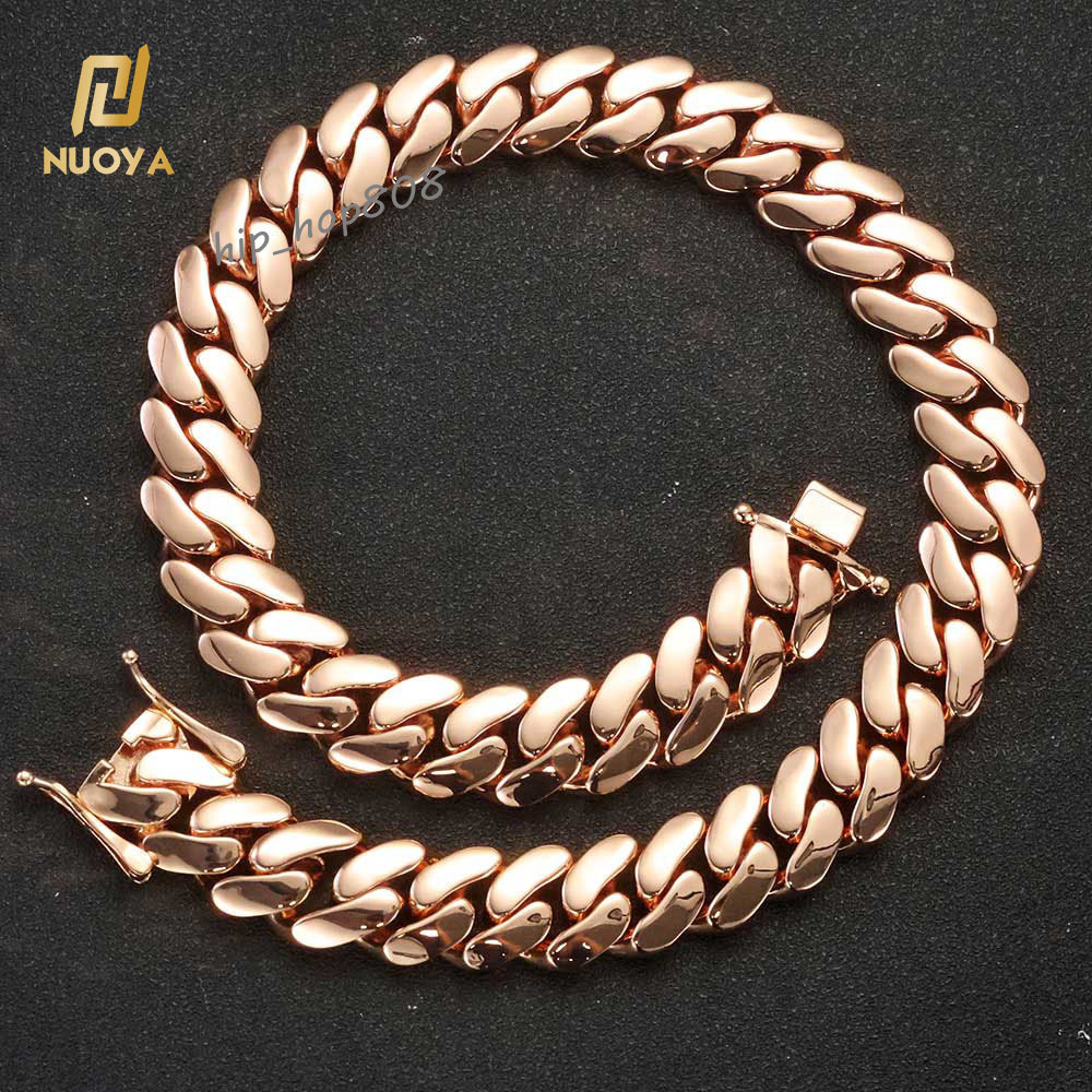 Hip Hop Jewelry 22mm Chunky Cuban Link Chain Necklace Brass Rose Gold 18K Gold Plated Smooth Cuban Chain for Men