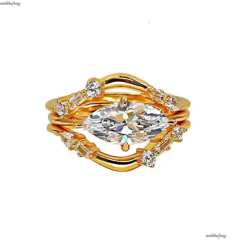 2025 Ins Top Sell 3Pcs Couple Set Jewelry 100% Real Sterling Sier Gold Marquise Cut White Moissanite Dia Party Eternity Women Wedding Ring Gift