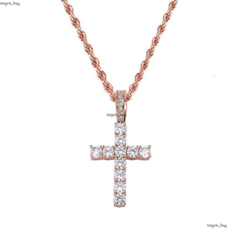 Hip Hop Double Row T Square Dia Rock Candy Cross Men's Trendy Full Moissanite chain Pendant
