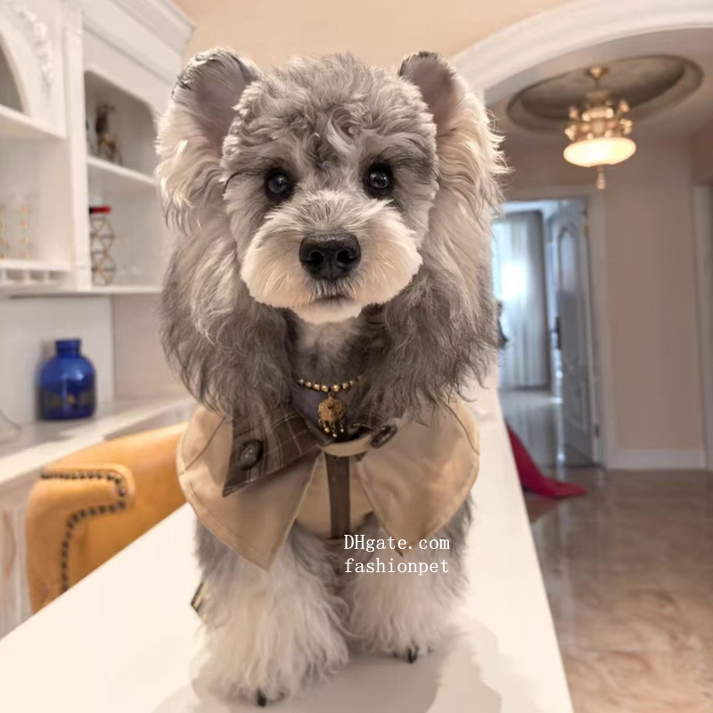 Designer Dog Clothes Classics Lapel Striped Grid Puppy Windbreaker, Luxury Lightweight Dog Jacket for Westie Maltese Poodle Yorkshire Terrier British 