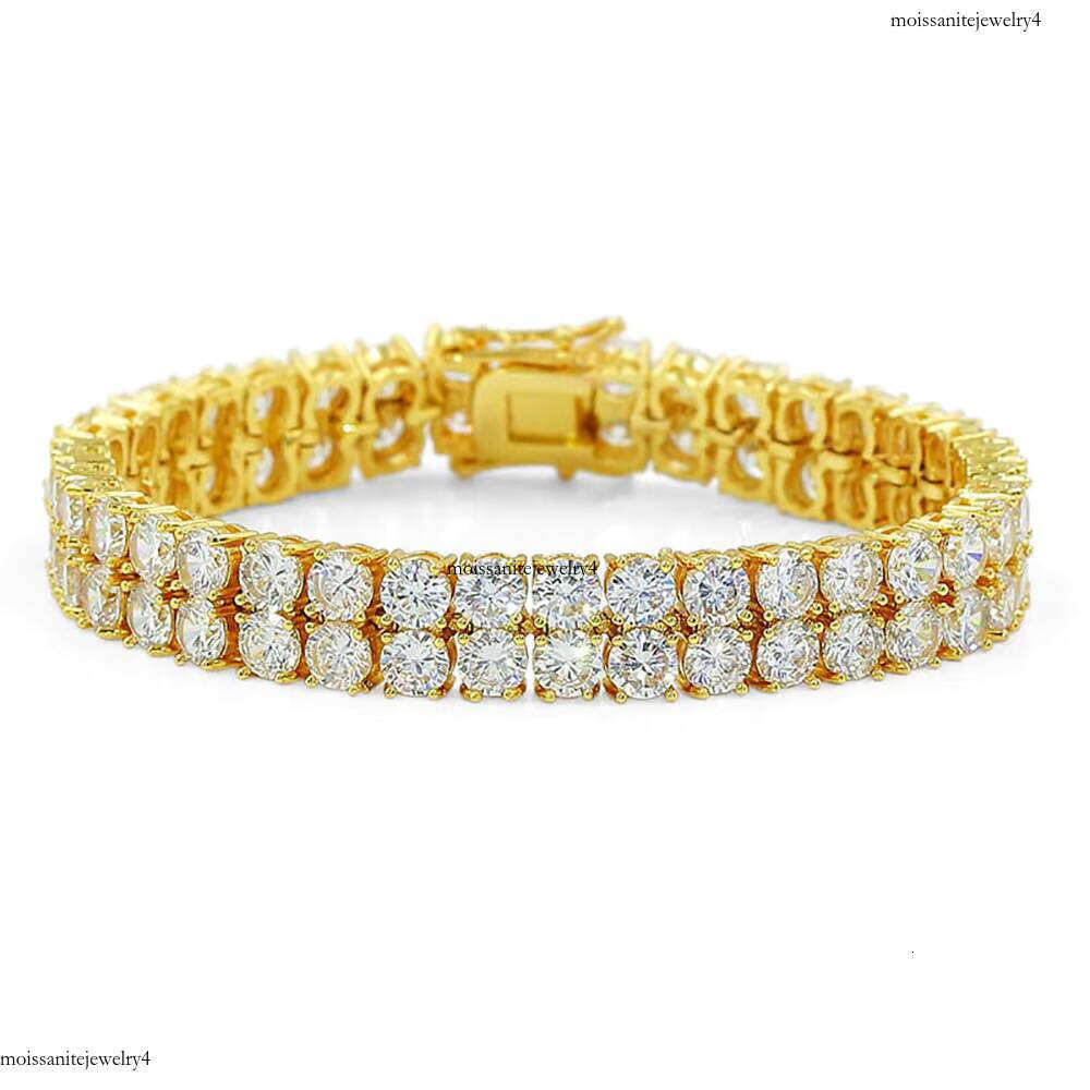 NUOYA 10mm Sier and Gold Plated Bracelet Two-Row Dia Tennis Chain Fine Jewelry for Women Gift