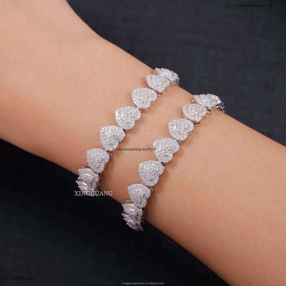 GRA Pass Tester Necklace 10mm S Sier VVS Moissanite iced out Dia Heart Shape Cuban Link Chain