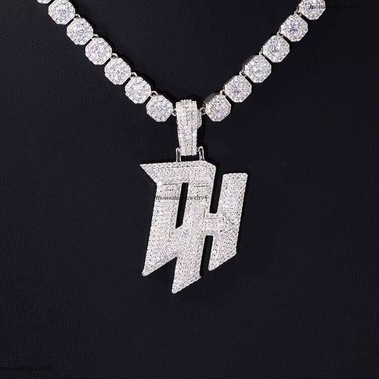 Custom Moissanite Passes Dia Tester Letter Vvs Hiphop Jewelry Sier Name Chain Iced Out Pendant Necklace Men