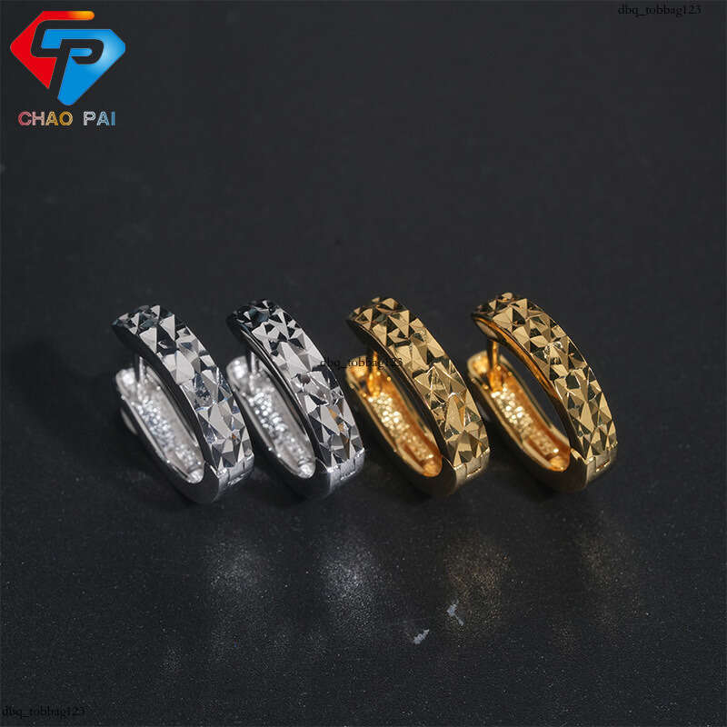 ICED OUT Hip-Hop Sier Inlaid 5A Zircon Trendy Brand Jewelry Hoop Earrings Studs
