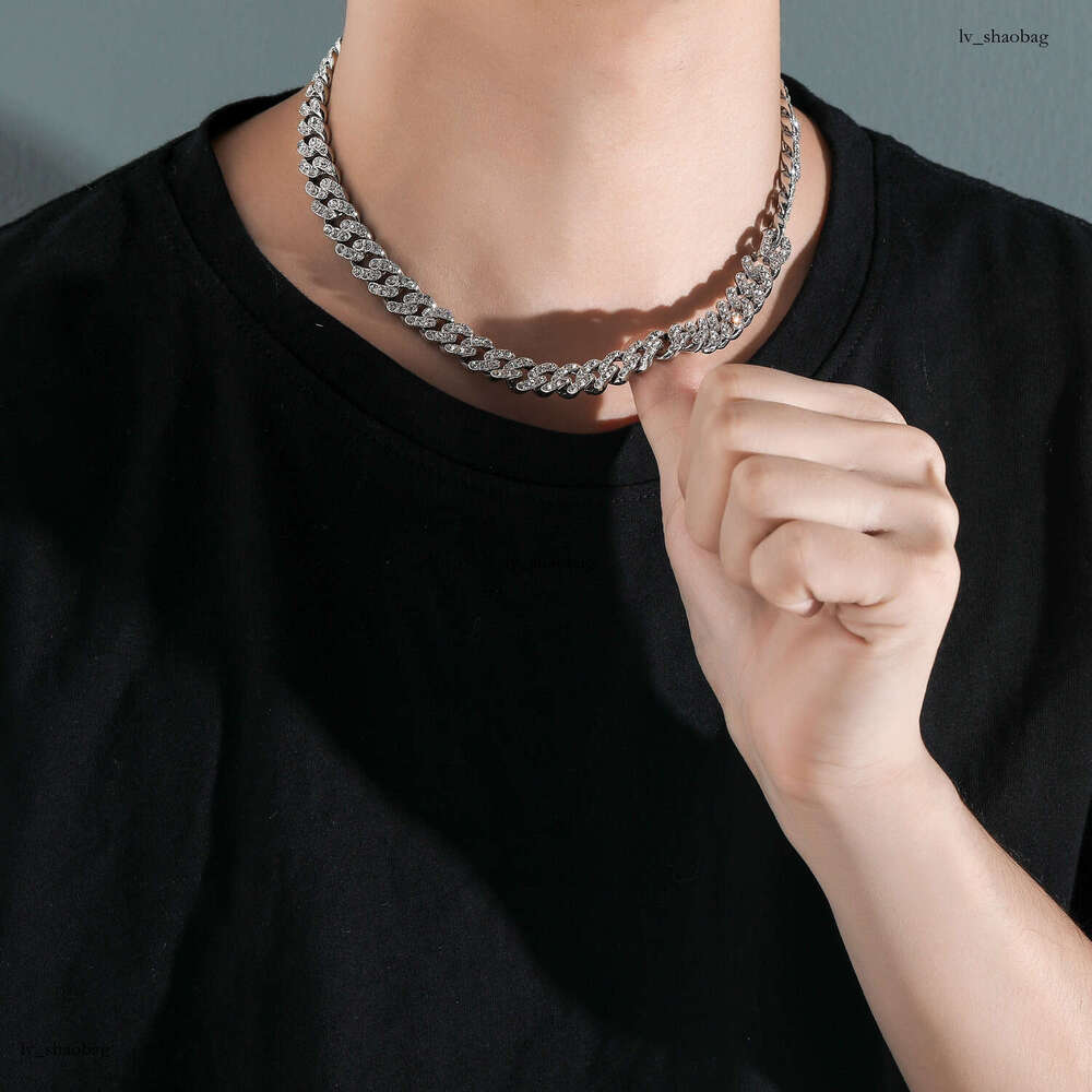 Alloy Necklace 12mm Single Row Full Dia Men's Personality Hip Hop Cuban Chain Accessory