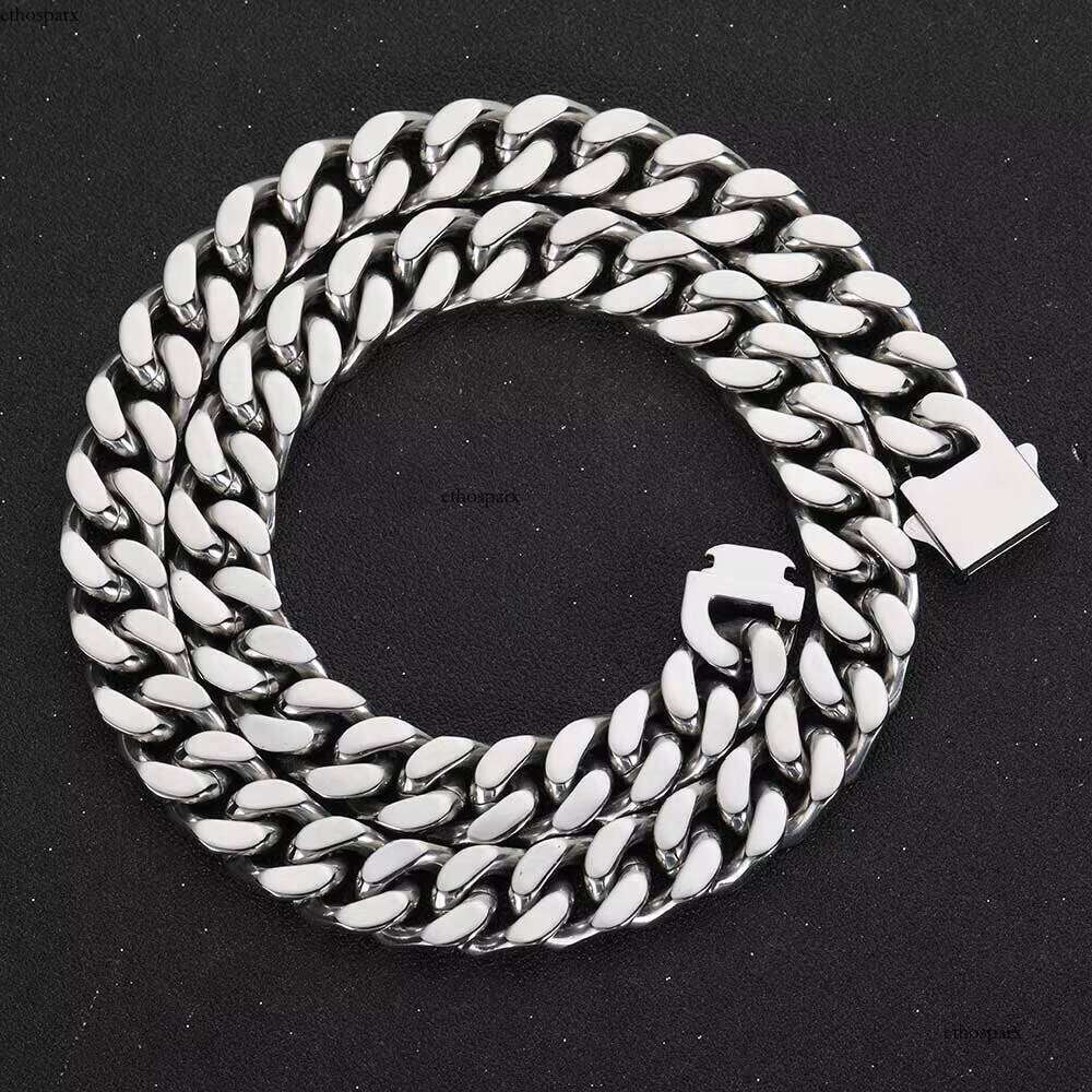 Hip Hop High Polished Stainless Four Sided Grinding Cuban Chain Titanium Steel Spring Clasp Necklaces Fine Jewelry