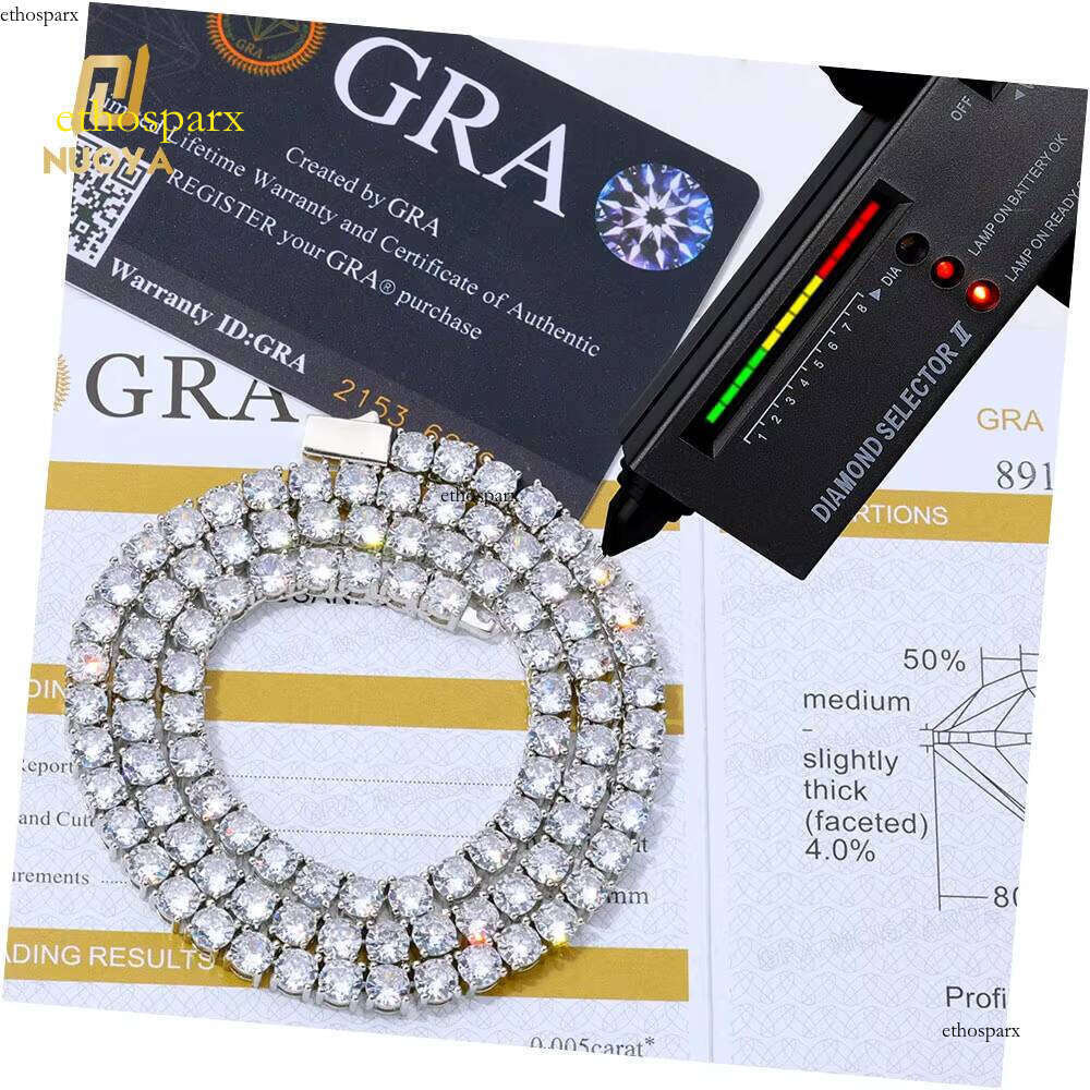 NUOYA Moissanite Necklace Sier Iced Out Round Cut Pass Dia Tester Tennis Chain Women's Fine Jewelry Gift
