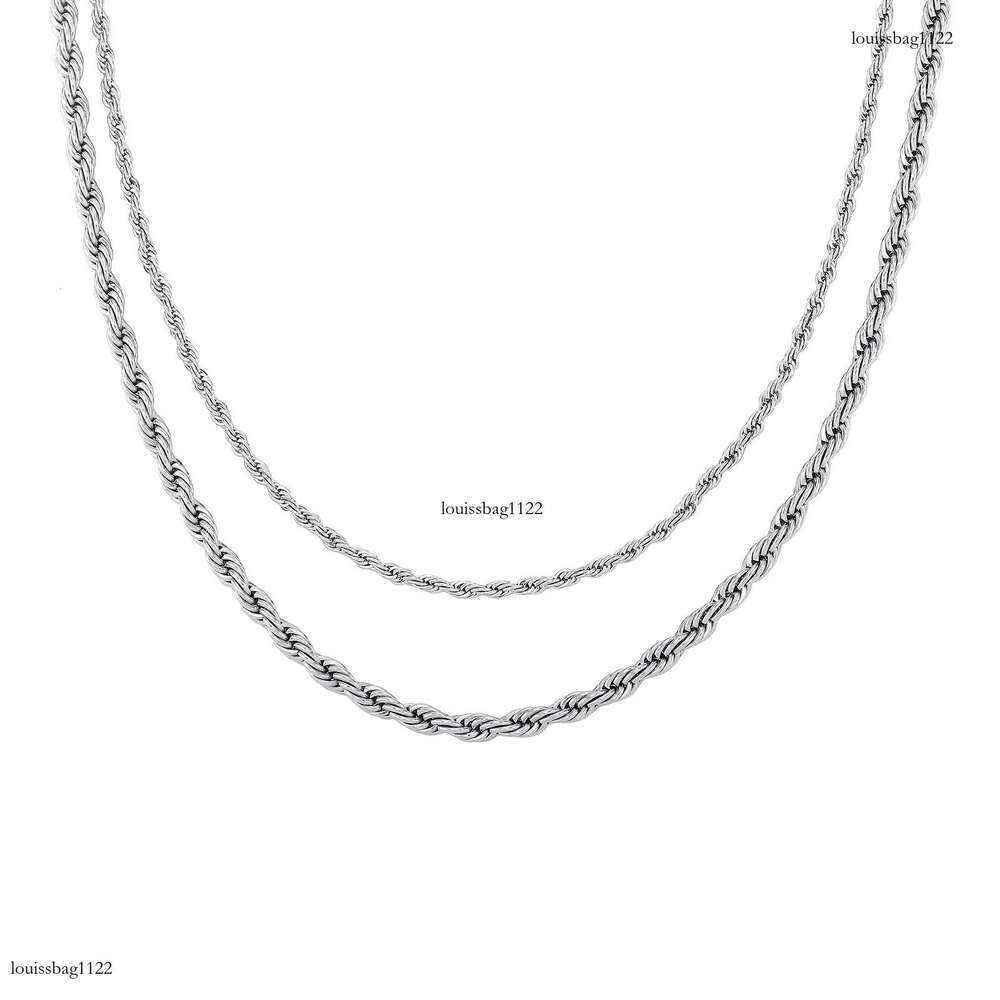 Hip Hop Plain Chain 3mm Dense Sterling Silver Twist Necklace Color Retention Electroplated Twisted Rope Bracelet