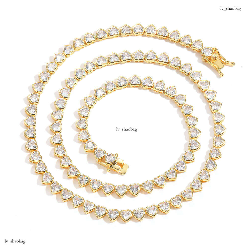 4mm Heart-Shaped Tennis Chain Love Couple Style Layered Simple Trendy Necklace Hip Hop