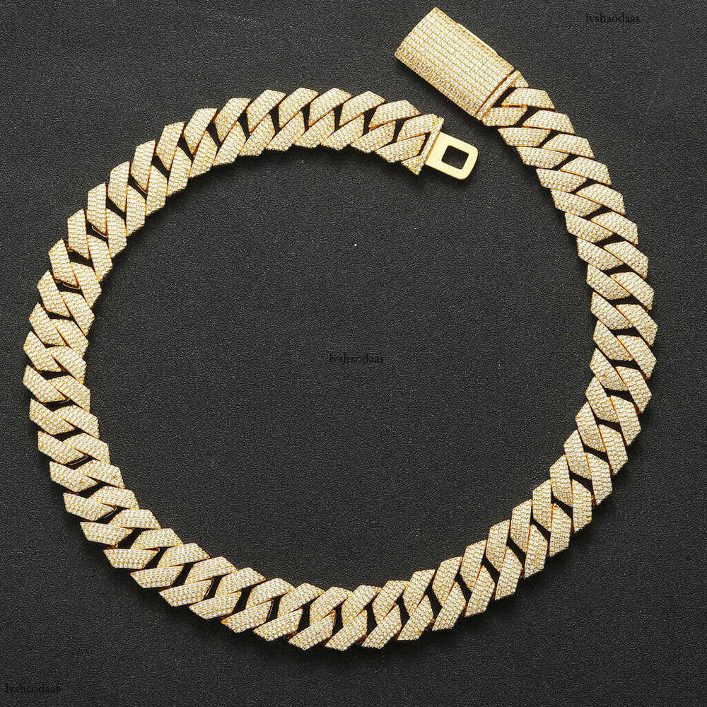 Meisa New 18MM Four-Row Moissanite chain Dia Cuban Personality Trend Necklace Men's Micro-Inlaid Hip-Hop Chain