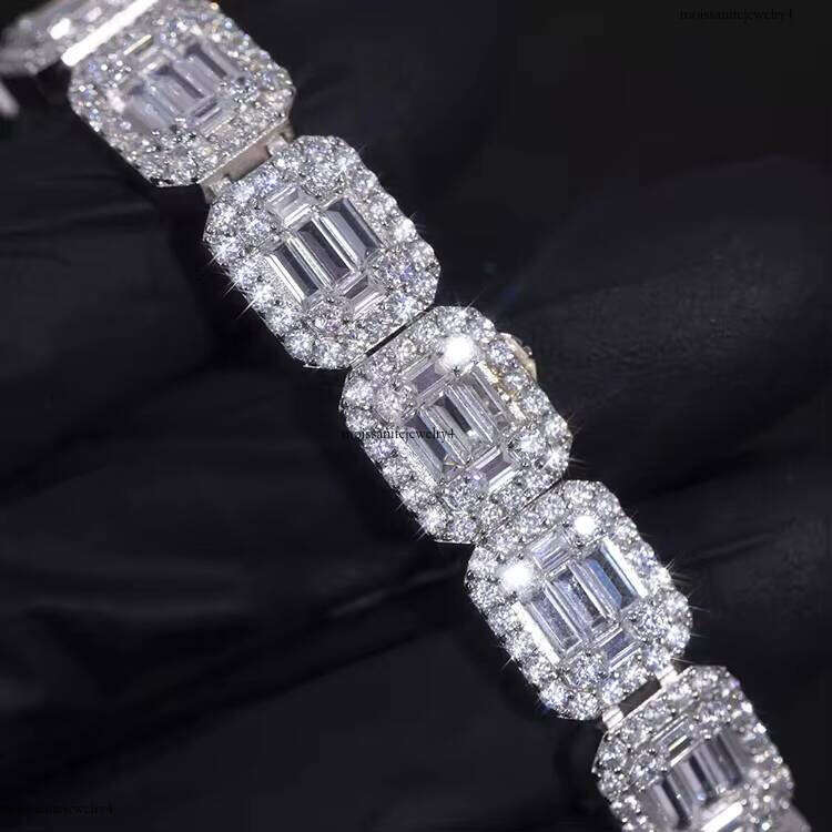 Customized Chains baguette Cut Moissanite Cuban Chain Sterling Sier Men's Jewelry Bracelet