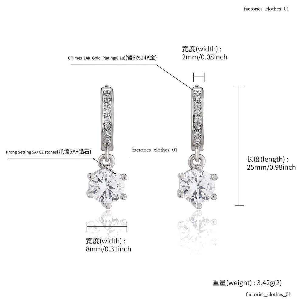 Minimalist Heart Zircon for Women, Unique Sterling Silver Micro-inlaid Zircon, Gold-plated Round Dia Earrings