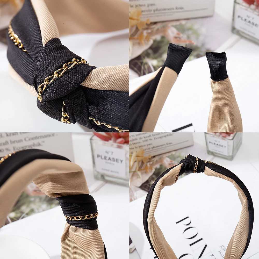 Wide Top Knot Hair Bands For Women Solid Color Chain Bow Elastic Hair Bezel Girls Band Hair Hoop Female Hair Accessories Y250809