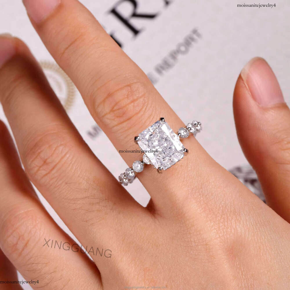 XG 4CT Radiant for Women VVS Moissanite Lab Grown Dia Custom Rings Sier 10 14 18 k Gold Fine Jewelry
