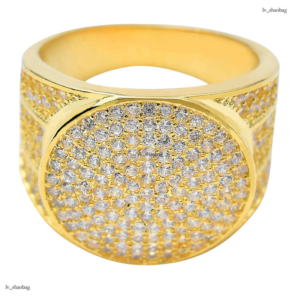 Real Plated Micro Paved Zircon Hip Hop Men's Personality Gold Ring