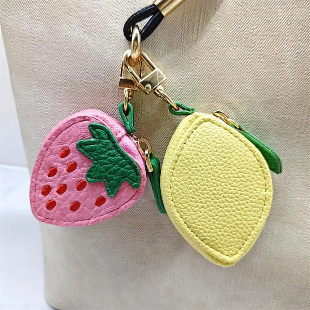 Portable Cherry Fruit Shape Charm Coin Purse Cute Mini Lemon Strawberry Wallet Pouch Leather Creative Bag Charm Pendant Gifts 250801