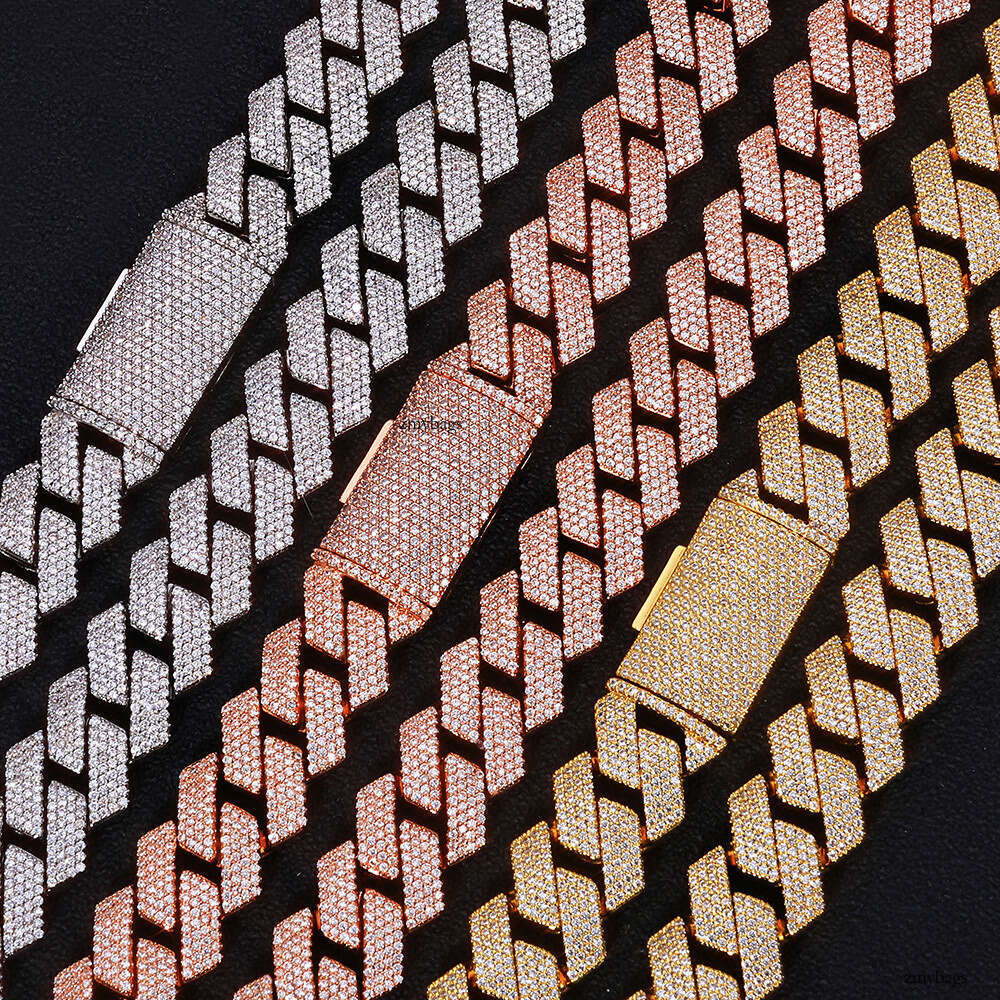 Hip-Hop Moissanite chain 15mm Flip Clasp Four-Row Inlaid Dia Rhombus Cuban Chain Jewelry Men's Necklace