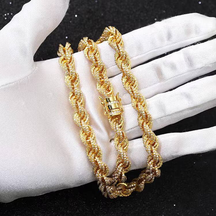 High Quality 8MM Twist Rope Chain 925 Sterling Silver Gold Plated With VVS Moissanite for Mens Womens ecklace