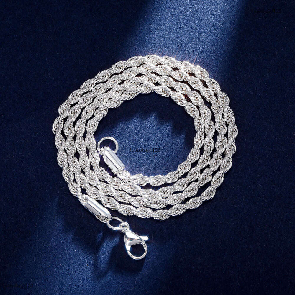 Hip Hop Plain Chain 3mm Dense Sterling Silver Twist Necklace Color Retention Electroplated Twisted Rope Bracelet