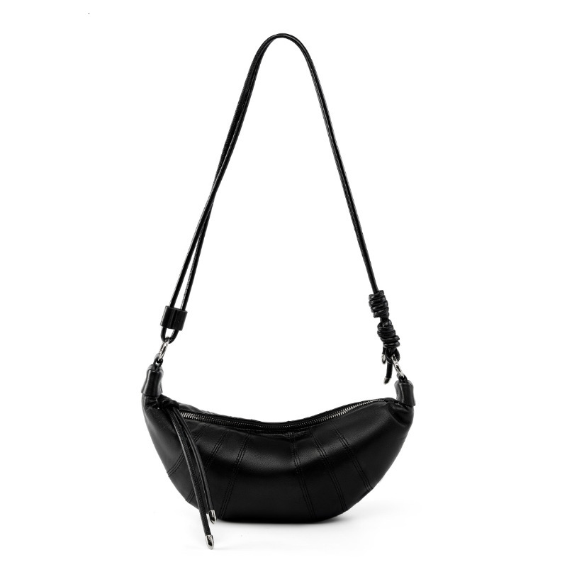 Top Layer Cowhide Croissant Genuine Leather Horn Niche Design Korean Saddle Fashion Versatile Shoulder Crossbody Bag