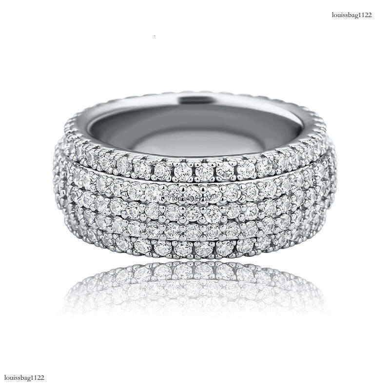 Five-Row Encrypted Full Diamond Personality Men's Hip Hop Trendy Simple Unisex Ring
