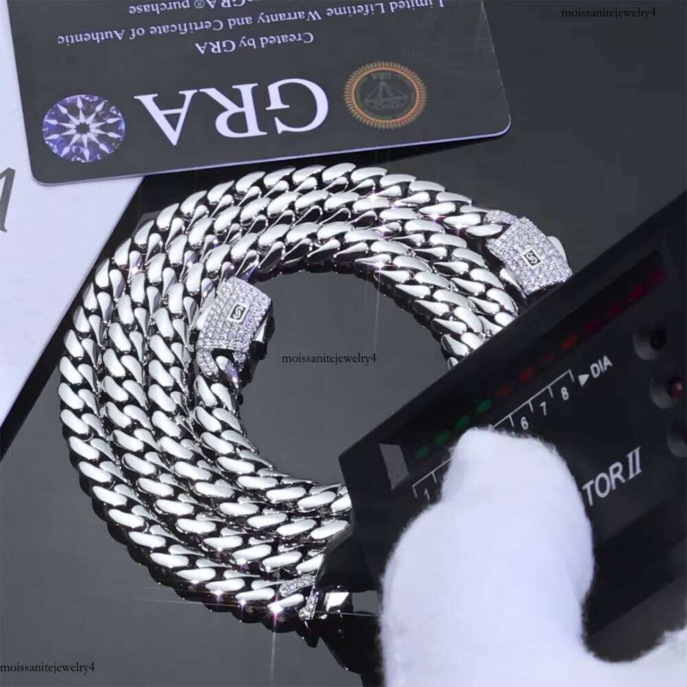 NUOYA High Quality Sterling Sier Cuban Link Iced Out Moissanite Dia Clasp Smooth Chain Necklace Gift for Women