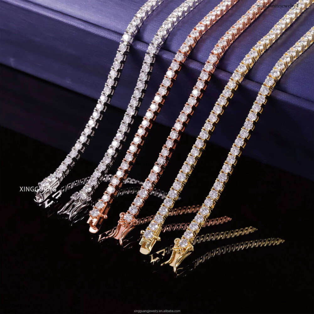 XingGuang Jewelry Hot Sale 2mm-5mm D Color VVS Tennis Necklace Bracelet Sterling Sier Moissanite Chain