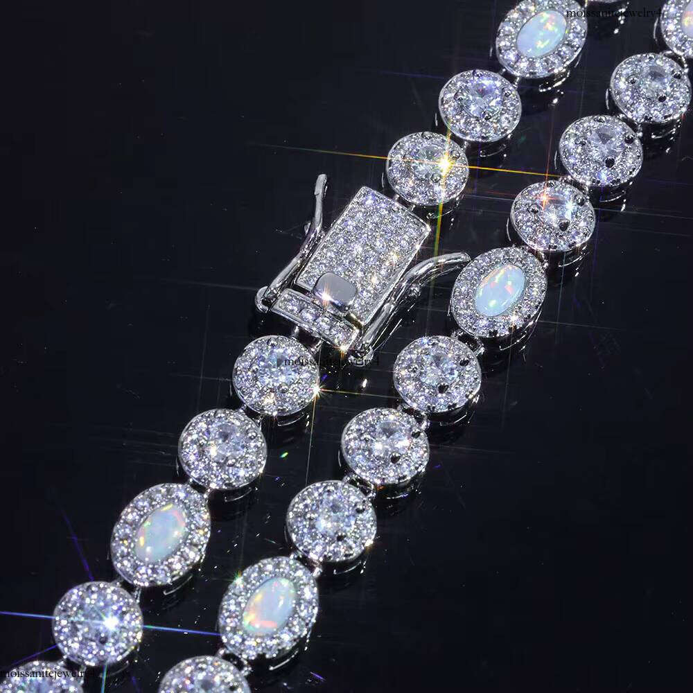 NUOYA 6mm Micro Opal Clear Multi Gemstone Link Chain Brass Bracelet Iced Zircon CZ Jewelry Gift for Women Men