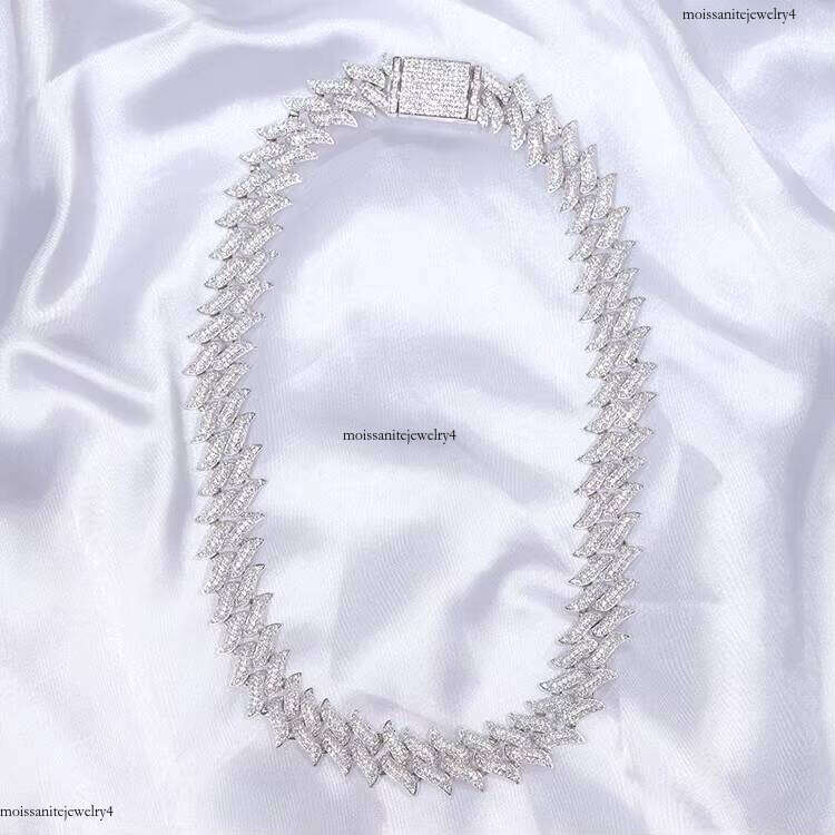 Xingguang Fashion 12mm 16mm Wide Spike Cuban Link Chain Gold Plated Iced Out Hip Hop D/VVS Moissanite Dia Jewelry Necklace