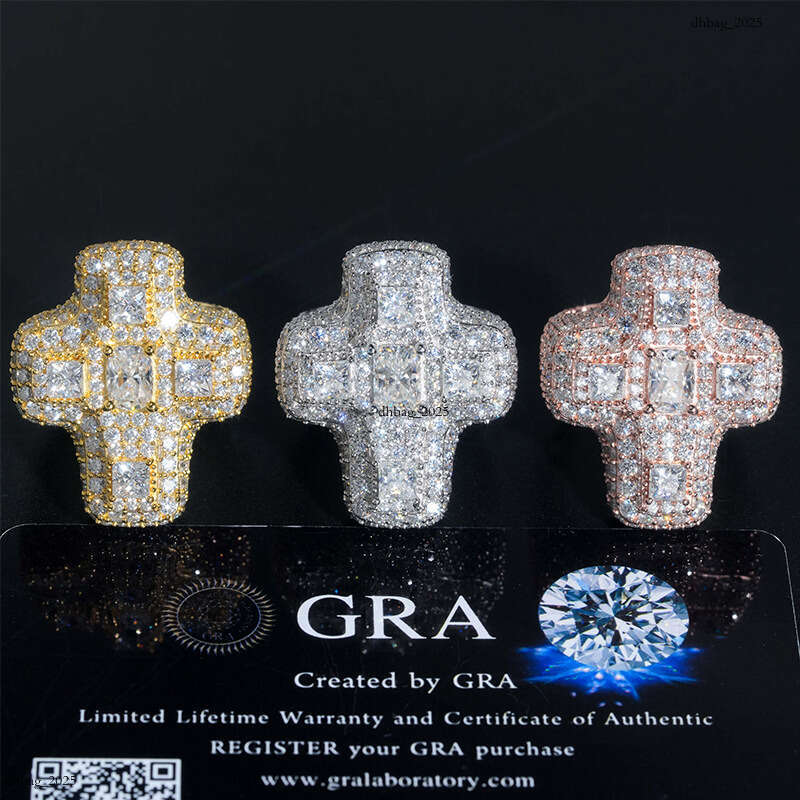 ICED OUT Silver Moissanite Cross Hip-Hop Ring Fashion Trendy Essential