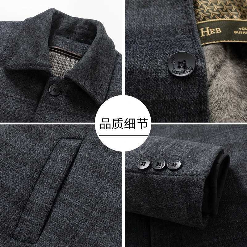 Mens Gray Plaid Fleece Liner Woolen Coats 2025 Winter Business Casual Thick Warm Wool Windbreaker Jacket Outerwear Plush Overcoat XJ250809