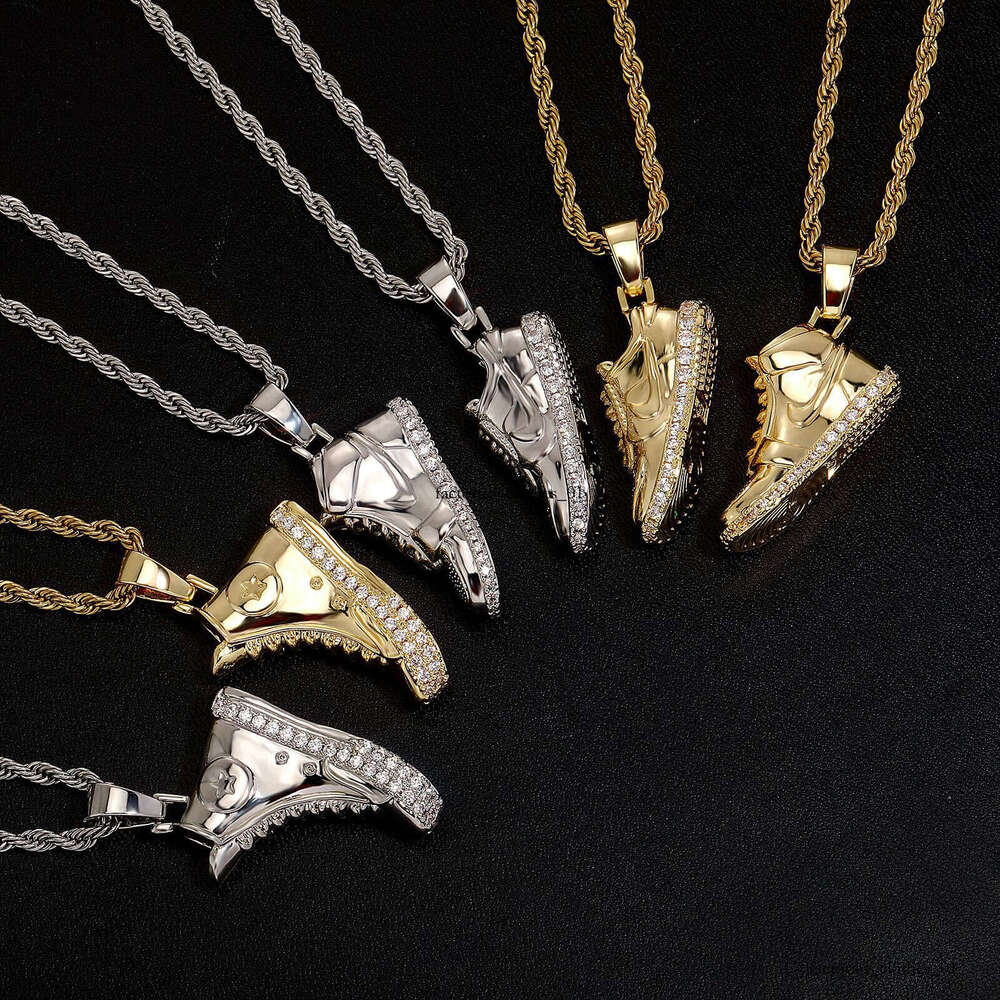 New Hip-Hop Pendant Full Dia Sneaker Necklace Sterling Silver Inlaid Moissanite chain Personality Unisex Accessories Hoodie Chain