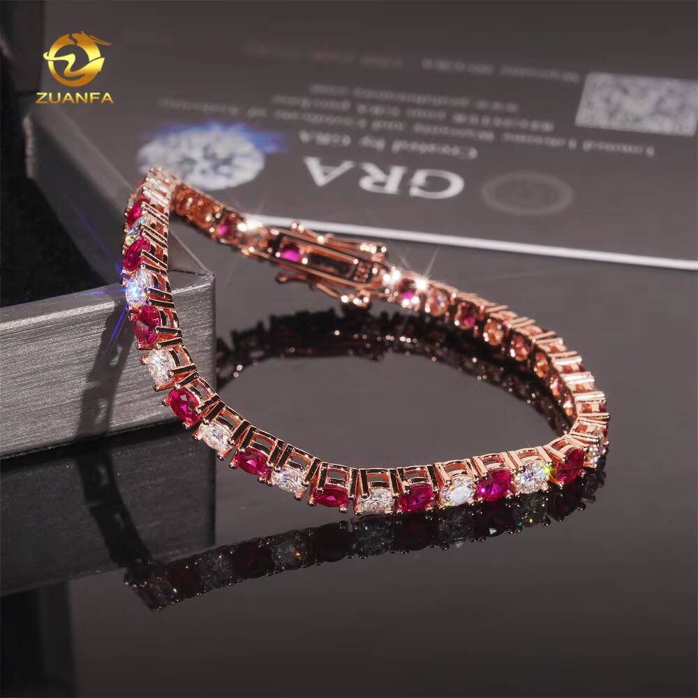 Pass Diamond Tetser 4mm Vvs Moissanite Synthetic Ruby Tennis Necklace 925 Silver Moissanite Tennis Bracelet Fashion Jewelry - view 5