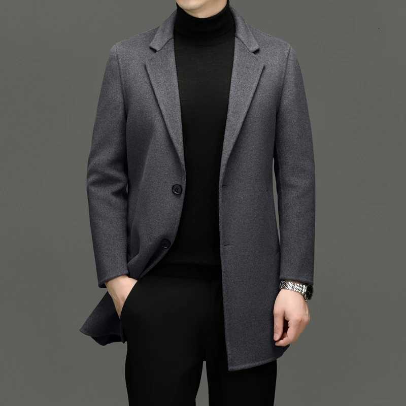 Quiet Luxury Mens Double-Faced Wool Overcoat Hand Sewn Coat Black Coffee Gray Coffee Woolen Attire Old Money Style Outfits 2025 XJ250809