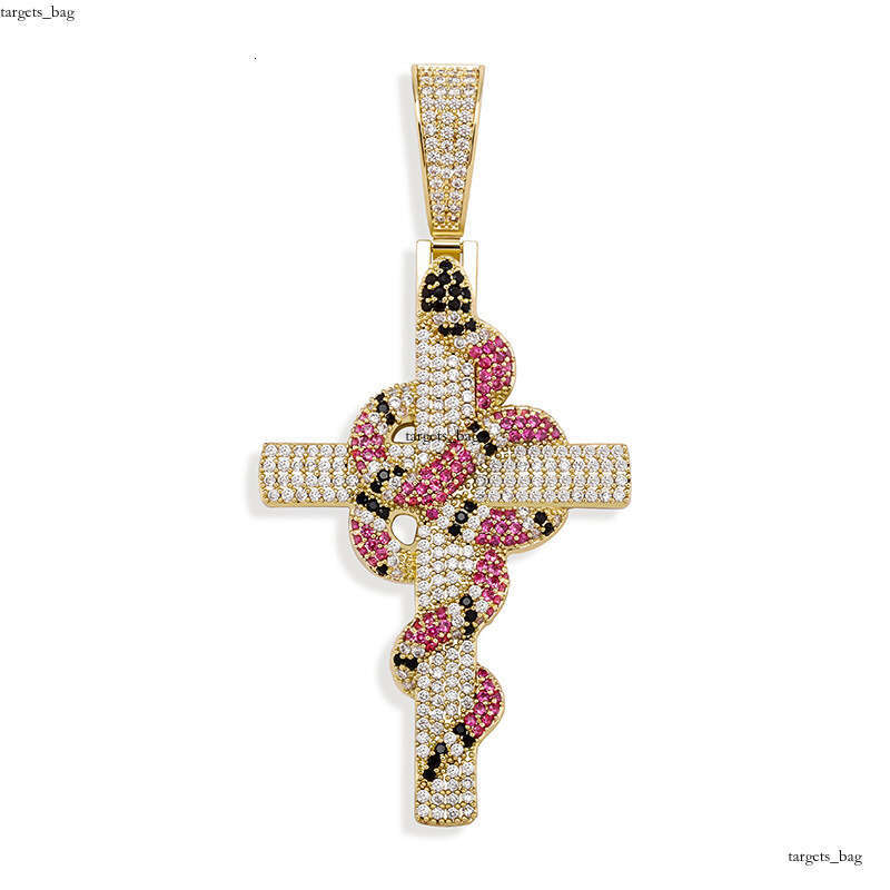 Cobra Cross Pendant Real Gold Plated Full Moissanite chain Men's Necklace Jewelry