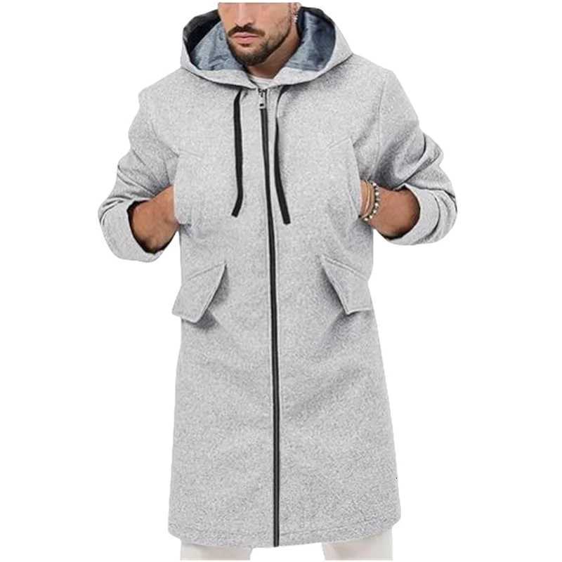 Mens Hooded Jacket Winter Long Zip Coat with Lining Wool Blends Streetwear Knee Coats Casual Mens Outerwear Clothing XJ250809