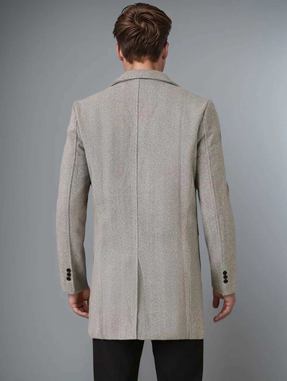 Cross-border New Mens Mid-Length Wool Coat Plus Cotton Thickened Autumn and Winter Mens Plaid Double-Breasted Wool Coat Jacket XJ250809