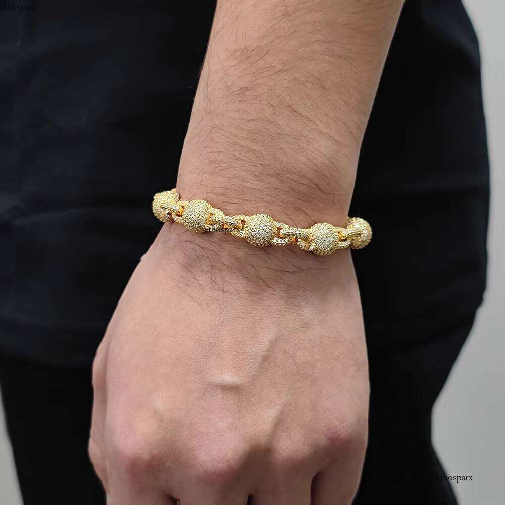 Gold Chain Bracelet with Full Dia Round Bead Iced Out Design for Men Women Fine Jewelry Bracelets Bangles