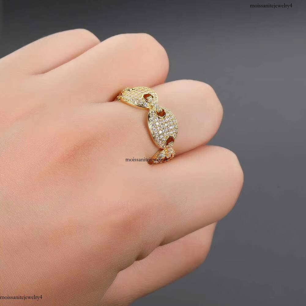 Hip Hop Dia Ring Jewelry 3A Cubic Zirconia Gold Plated Coffee Bean Iced Rings Women
