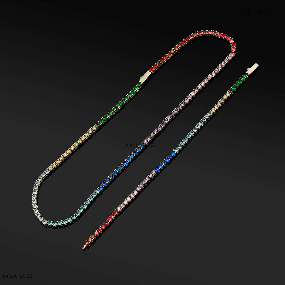 INS 3mm Colorful Mixed Tennis Chain Necklace for Men and Women Hip Hop Personality Niche Trend Bracelet Gold Jewelry