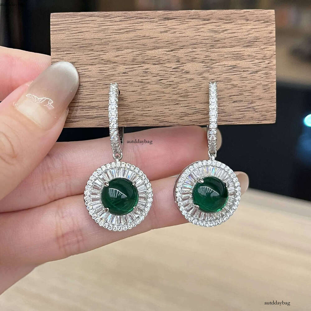 2025 Choucong Brand New Unique Dangle Earrings Jewelry Sterling Sier Circle Emerald Jade Pave 5A Zircon CZ Dia Party Women Wedding Drop Earring Gift