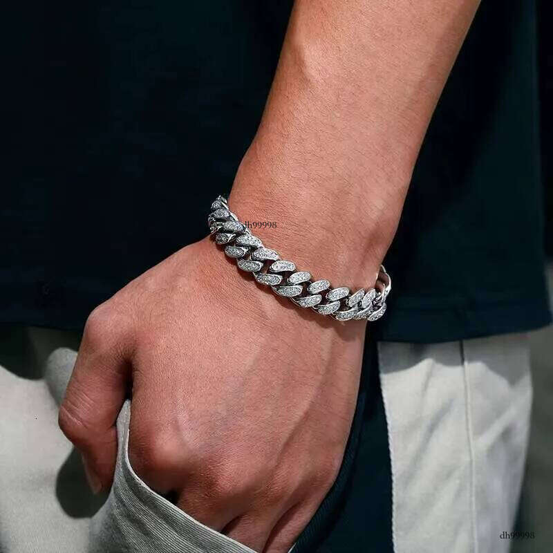 12MM Width Sterling Sier Iced Out VVS Moissanite with GRA Certification Cuban Link Bracelet Hiphop Jewelry for Men Women