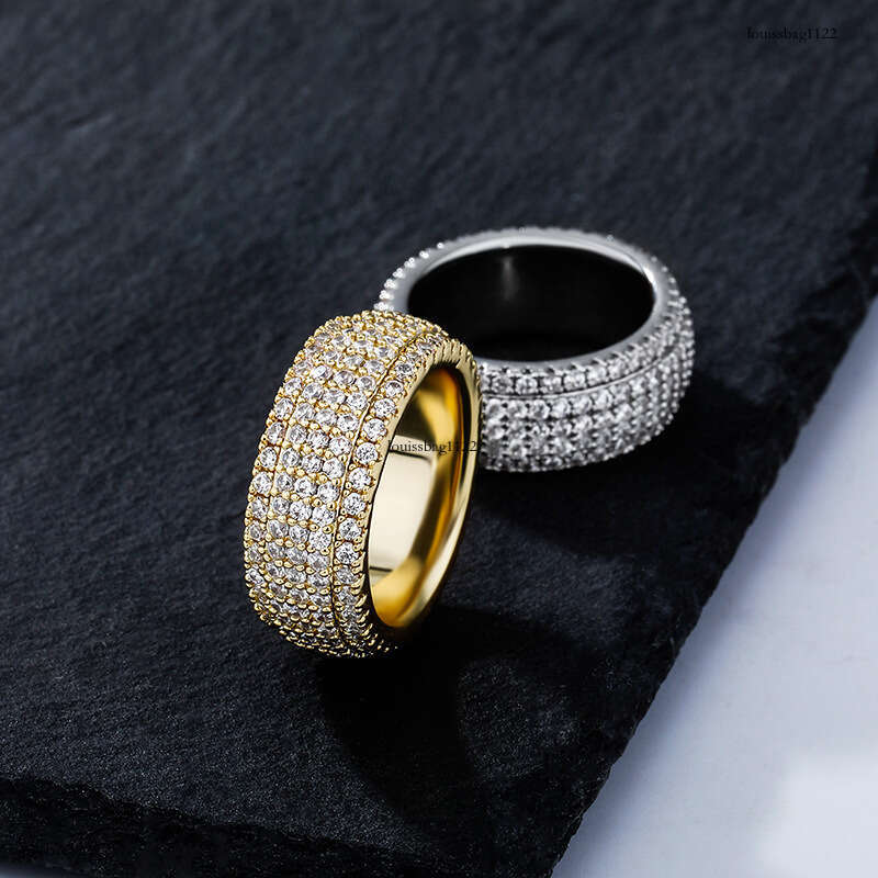 Five-Row Encrypted Full Diamond Personality Men's Hip Hop Trendy Simple Unisex Ring