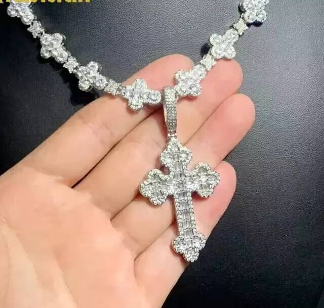 925 Sterling Silver Mens Cross Pendant with 3.00 Ct Round Cut Natural Moissanite Pendants Charms