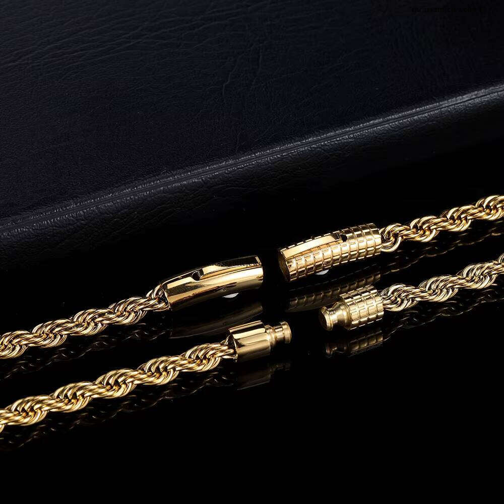 Men Plated Stainless Steel Gold With Striped Jewelry Buckle Cuban Chain Necklace